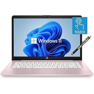 HP Portátil con pantalla táctil HD de 14 pulgadas, Windows 11, procesador Intel Celeron de doble núcleo hasta 2.60 GHz, 4 GB de RAM, 64 GB SSD, bolígrafo HTM de cámara web, rosa Dale (renovado)