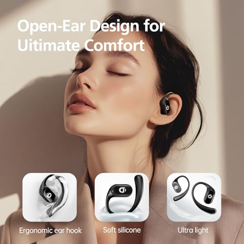 Yistao Open Ear Headphones with 35 Hours Playtime, True Wireless Air Conduction Earbuds Featuring Ear Hooks, Bluetooth 5.3, IPX6 Waterproof Design, Comfortable and Secure Fit for Sports - Black