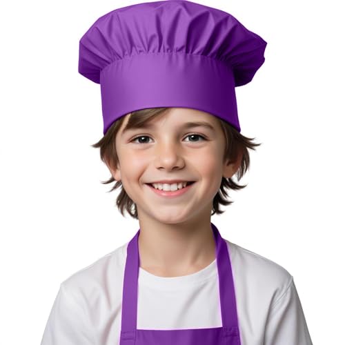 Kids Chef Hat, Toddler Chef Hat, Unisex Kitchen Gear for Kids, Elastic Adjustable Kitchen Cooking Baking Hat, Cooking Hat for Girls and Boys, Baker Kitchen Cooking Chef Cap for Kids - Purple