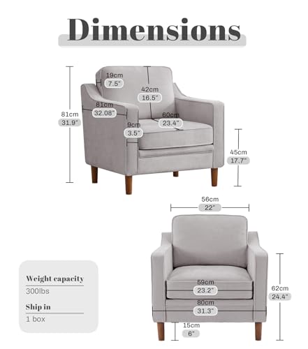 Image of Kingfun Accent Chair, Living Room Chairs, Mid Century Reading Armchair, Chenille with Solid Wood Foot, Upholstered Modern Decor for Bedroom, Apartment