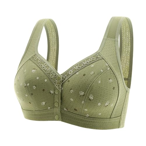 Sujetadores Espalda Libre Sujetador grande con hebilla lateral delantera para mujer, borde de encaje sin movimiento de anillo de , ajuste de reunión sin costuras, Ropa Interior Hombre Sexy (Green, 38)