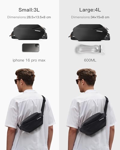 Image of Inateck Sling Bag X, Multi-pocket Crossbody Shoulder Chest Bag with Adjustable Shoulder Strap, Water-resistant Waist Fanny Pack for Men, Women, Travel, Daily Use, Cycling, Hiking, Black, Small