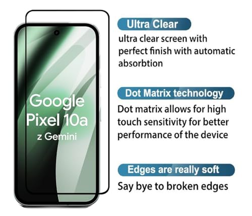 Image of HD Tempered Glass Screen Protector Compatible for Google Pixel 10A 5G with Edge to Edge coverage and Easy Installation kit