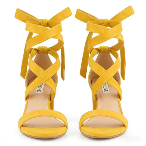 Image of JOY IN LOVE Women's Lace Up Heels 3 Inch Chunky Block Heel Strappy Sandals