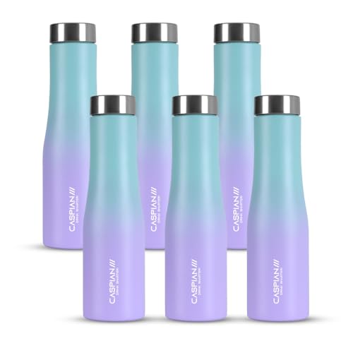 Image of CASPIAN / / / Aqua ISI Certified Stainless Steel Water Bottle 1ltr.(Purple & Green, 1 Litre, Set of 6)|Leak Proof Thunder for Fridge Home Office Travel School Kids Boys Girls Adults Sports Gym| BPA Free