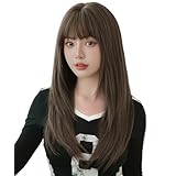 AISIHAIRウィッグ ロング ブラワン ストレート レイヤード かつら 人工毛 日常 簡単 通勤用 ロリータ コスプレ 女装 レディース 小顔 耐熱 通気性 60cm長さ セット済み