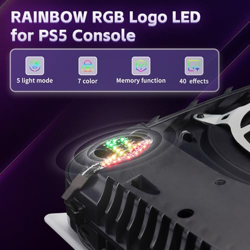 eXtremeRate RGB Rainbow Logo LED Kit for PS5 Console (2020 CFI-1 Series), 7 Colors 40 Effects Illuminated Decoration Logo LED for PS5 Disc & Digital Edition - Not Included Console by eXtremeRate - Image 3