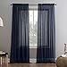 No. 918 Erica Crushed Texture Sheer Voile Curtain Panel, 51" x 84", Navy Blue