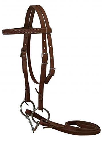 Showman Double Stitched Medium Oil Leather Pony Bridle with Twisted Wire Snaffle Bit and Reins. Made in The USA