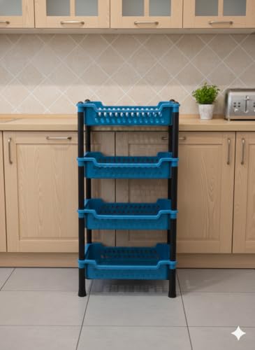 Image of AIR Force 4 Layer Kitchen Rack Stand Plastic Countertop Rack for Kitchen Fruit Vegetable Storage Basket Modern Organizer Shelf Cart Kitchenware Food, Snacks, Bottles, Toys