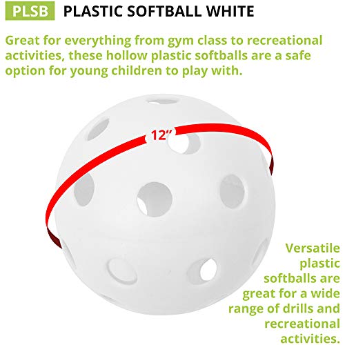 Champion Sports 12" Hollow Plastic Softballs - Athletic Softball Equipment - - Practice Softballs Plastic Hollow - Regulation Size Balls - Fun For All Ages - Lightweight/Durable - Pack Of 12 #TOP2