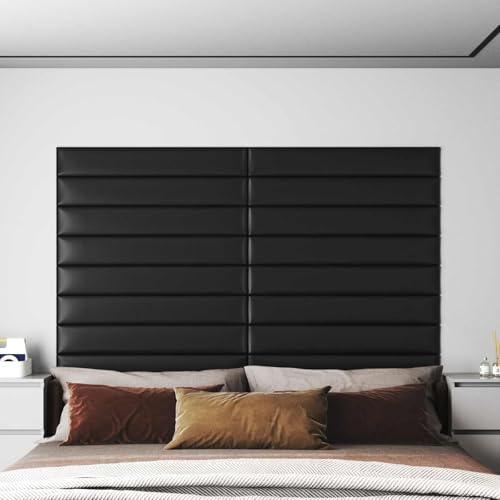 Mokuyary - Cabecero de cama (12 piezas, 90 x 15 cm, tela para cama, decoración de dormitorio, color negro