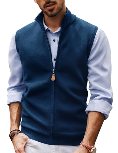 PJ PAUL JONES Mens Sweater Vest Full-Up Knitted Vests Casual Stand Collar Vests Sweater