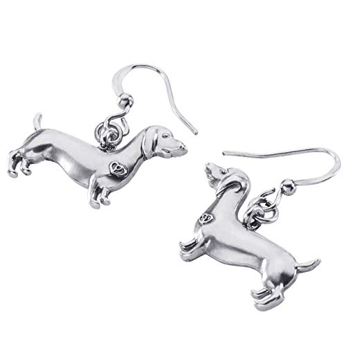 Duowei Zinc Alloy Antique Goldsilver Plated Dachshund Dog Earrings For Women Girls Teens Pet Dangle Vintage Jewelry Gift (Silver Dachshund) #TOP2