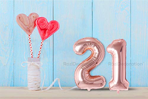 Image of Rozi Decoration 16? Inch Rose Gold 21 Number Foil Balloons for 21 Birthday Decoration Items | Helium Balloons Number 21 | 21 Anniversary | 21 Balloon Number Pack of 2 Pcs