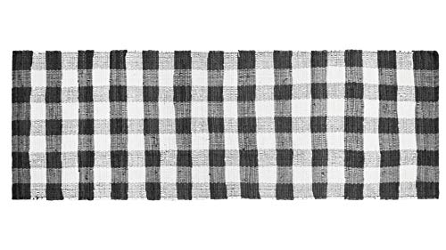 GLAMBURG Cotton Reversible Area Runner Rug 2  x 6  for Bedroom Living Room Kitchen Hallways Front Porch Laundry Room, Handwoven Farmhouse Floor Mat, Washable Checkered Plaid Runner Rug Black White