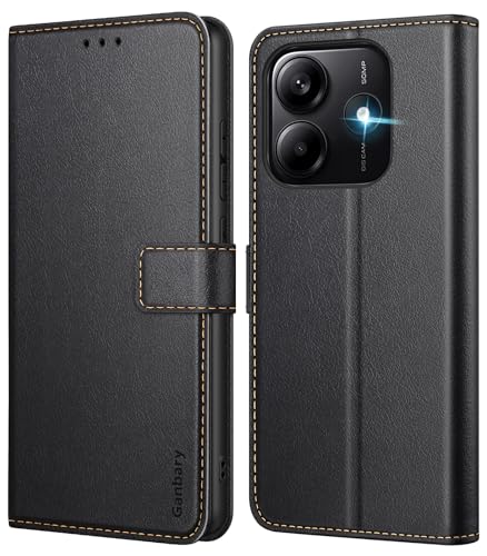 Ganbary Funda Compatible con Xiaomi Redmi Note 14 5G (No para 4G), Funda Tapa Libro Movil PU Cuero Funda para Xiaomi Redmi Note 14 4G [Protección Completa] [Ranura Tarjeta][Función Soporte], Negro