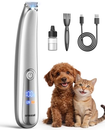 oneisall Pfotentrimmer für Hunde mit LED-Licht Schermaschine Katze Hundepfoten Trimmer dr Pfoten Hund Katzen Rasierer Paw Trim Pro Dr. für Pfoten Gesicht Po Ohren Augen (Silber)