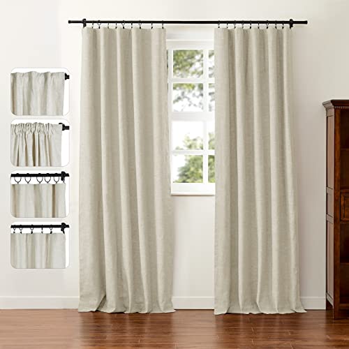 ChadMade Natural Cotton Linen Blend Curtain 90 Inches Long Room Darkening Drape for Kids Room, Rod Pocket Back Tab Lined Curtain Privacy Window Drape (50