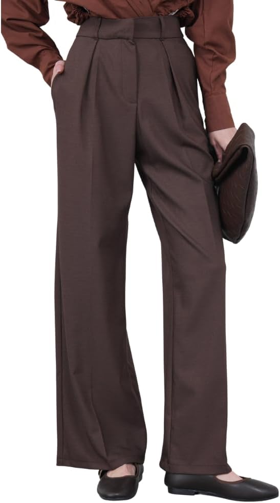 Wide Leg Work Pants Womens Dress Pants Elastic High Waist Palazzo Casual Trousers Office Slacks Regular and Plus Size