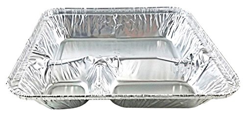 Pactogo Large 3-Compartment Oblong Aluminum Foil Take-Out Pan Senior Feeding Tv Dinner Entrée Tray W/Board Lid (Pack Of 25 Sets) #TOP1