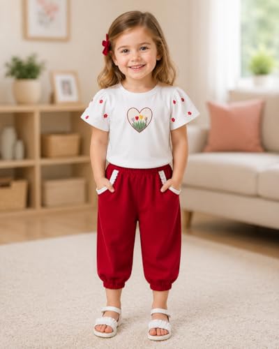 Image of Bold N Elegant Girls Floral Print Balloon Sleeve T-Shirt Top and Capri Shorts Summer Clothing Set for Infant Toddler Baby Girls