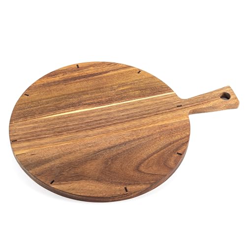 Hanseküche Plateau à pizza en bois – Plateau rond en bois d’acacia, 31 cm de diamètre – Planche à pizza, idéal pour pizza, focaccia, pain