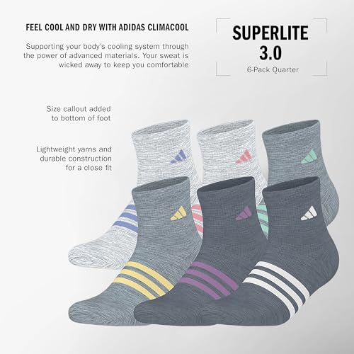 Image of adidas Unisex Kids Quarter Ankle Socks for Boys and Girls Youth (6-pack) Superlite Breathable and Lightweight Discontinued