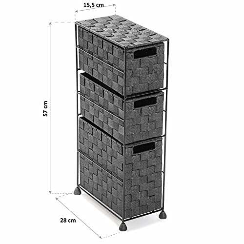 Versa Mannheim Mueble para el Baño Auxiliar, Cajonera con 3 cajones para organizar, Almacenaje Moderno y Divertido, Medidas (Al x L x An) 57 x 28 x 15,5 cm, Metal y Nylon, Color Gris Claro - imagen 3