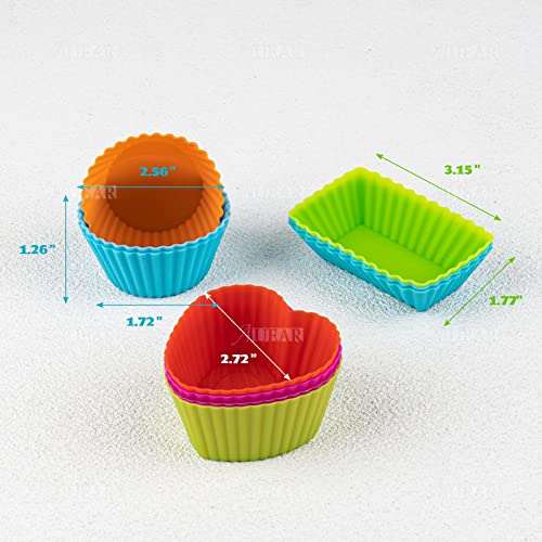 Auear, 36 Pack Silicone Baking Cups Muffin Cupcakes Liners Molds Sets In Storage Container (Rectangle&Round&Heart Shaped) #TOP1