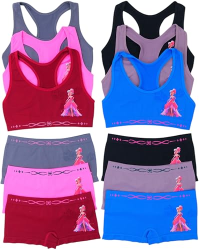 ToBeInStyle Girl's Pack of 6 Racerback or Cami Style Training Bra Tops & Matching Boyshort Bottoms