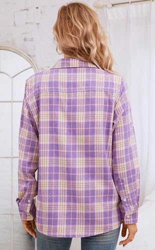 Image of SANGTREE Women and Girls Long Sleeve Flannel Casual Button Down Plaid Shirt