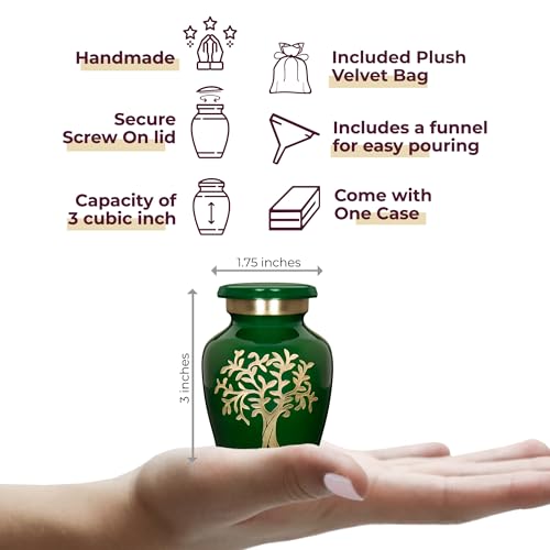 Image of Trupoint Memorials Small Urns for Human Ashes Keepsake, Tree of Life Decorative Mini Cremation Urn for Adult Men and Women, Small Dark Green