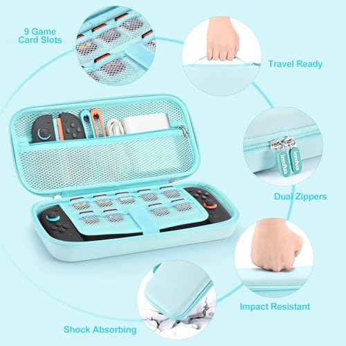 Image of innoAura Switch 2 Carrying Case for NS Switch 2 (2025), with 9 Game Card Slots, Protective Travel Storage Case, Cute Pendant and Sticker, Blue
