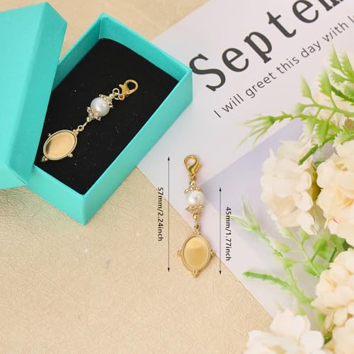 CHGCRAFT 2Pcs Wedding Bouquet Charm Ellipse Stainless Steel Gold Memorial Photo Pendant with Freshwater Pearl and Necklace Boxes for Wedding Bridal Shower Party Decor - Image 2