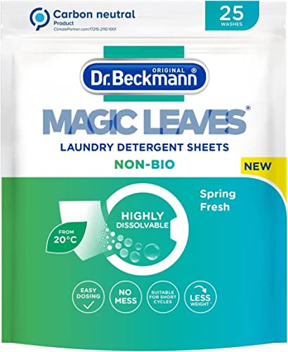 Dr. Beckmann MAGIC LEAVES Laundry Detergent Sheets NON-BIO | Convenient and pre-dosed laundry detergent sheets | Dissolvable climate neutral and easy to use | 25 sheets