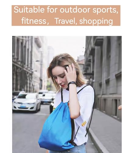 2-Pack Waterproof Drawstring Backpacks, Soccer-Texture Oxford Fabric, 16.9" × 13.8" Black, Lightweight 0.19 lb Each, No Eyelets, Gym & Marathon Gear Sacks (Sky Blue)3