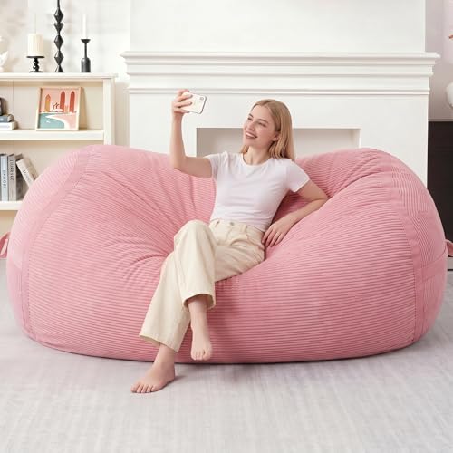 Image of 6FT Bean Bag Chair 6'Giant Bean Bag Chairs with Adults, Large Beanbag Chair | Bean bag Lounger with Machine Washable Cover Corduroy Fabric, Comfy Chairs for Living Room Bedroom Dorm, Pink