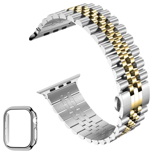 Image of baozai Compatible Apple Watch Bands 46mm 45mm 44mm 42mm 41mm 40mm 38mm, Stainless Steel Band with Screen Protector Case for Apple Watch Series 11 /10 /9 /8 /7 /6 /5 /4 /3 /2 /1 /SE3