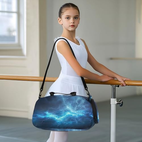 YETTASBIN Sport Travel Duffel Bag for Girls Boys, Thunder Lighting Large Waterproof Weekender Overnight Bag, Detachable Shoulder Strap Gym Bag with Shoe Compartment & Wet Pocket 6