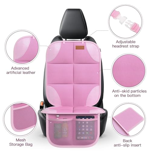 Image of SMART ELF Car Seat Protector, 2 Pack Car Seat Cover, Seat Protector Under Baby Car Seat, Seat Covers with Non-Slip Bottom and 2 Mesh Pockets Suitable for Baby and Pet (Pink)