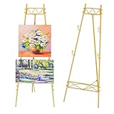 tonchean Gold Easel Stand for Sign, Adjustable Metal Wedding Easel Stand for Welcome Sign Heavy Duty Large Easel Stand for Mirror Floor Standing Easel for Painting, Display