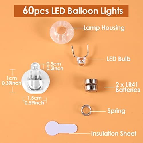 Yizhet Mini Balloon Lights, 60 Pcs Individual Round Led Lights for Balloons No-Flashing Cool White for Paper Lantern, Balloons, DIY Models, Floral in Halloween Christmas Wedding Party Birthday