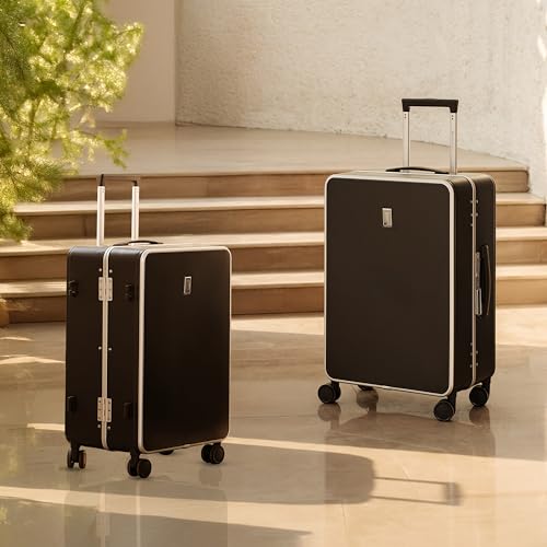 Image of Swiss Military Black Gold Collection Hard PC Cabin & Check-in Luggage Trolley Set of 2 (55cm Small & 65cm Medium) Suitcase with TSA Lock, 360 Wheel, Ideal for International Travel (44L,70L) Dark Grey