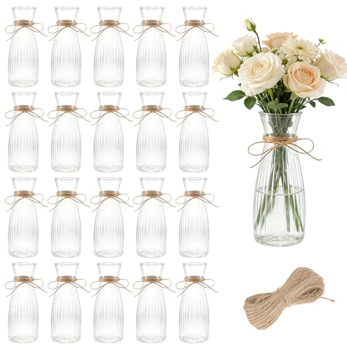 20 Pcs Plastic Flower Bud Vases Bulk with Twines Ropes,...