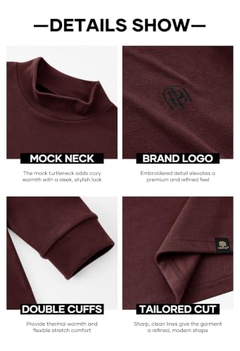 Image of Herberton Mens Mock Turtleneck Shirts Thermal Fleece Casual Undershirt | Mockneck, Long Sleeve, Warm Fleeced, Regular Fit, Soft Feel, Stretchy, Solid Color, Embroidery Design, Cold Weather, S-2XL