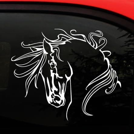 Horse Love Vinyl Decal - Horse with Wild Long Mane - AMIART® Beautiful Equestrian Art - X Large 10.2" x 8.5" Inches - Car Truck Window Trailer Sticker Horses