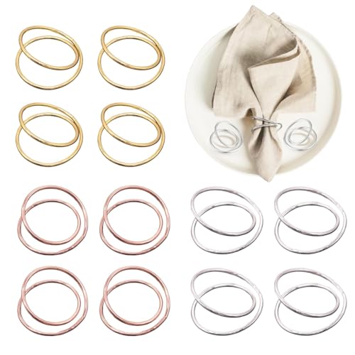 12 anillos para servilletas, hebillas de servilletas, redondas, hebillas para servilletas, círculos dobles, servilletas, anillos para bodas, cenas, recepciones, mesas de banquete, decoración de mesa