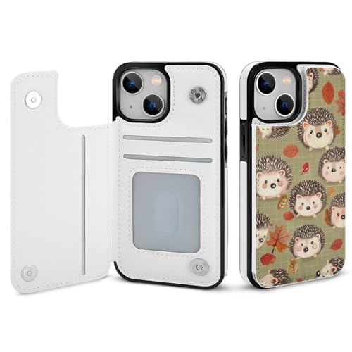 HKMNLEW Many Hedgehogs Print Flip Phone Wallet Case iPhone 14�p�APU���U�[���C�ϏՌ��g�ѓd�b�P�[�X�J�o�[ �J�[�h�z���_�[�t��