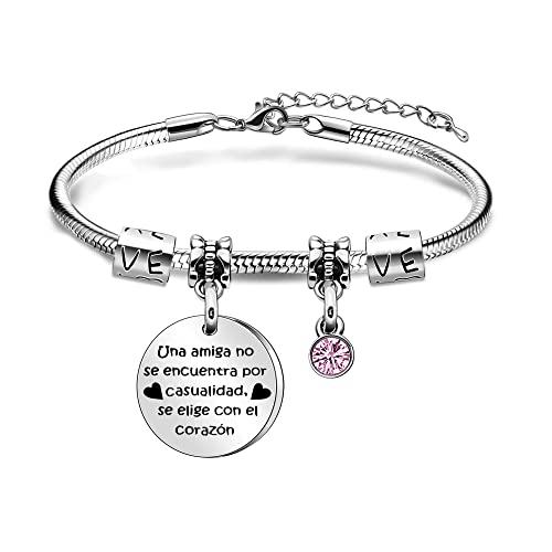 Angelra Amigas Pulseras Regalo de Amistad Pulsera MujerUna Amiga no se Encuentra por Casualidad, Se Elige con el Corazón Colgante de Plata con Grabado para Navidad